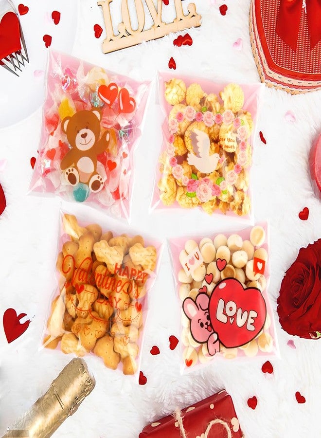 ChicQuench Valentines Treat Bags, 100 PCS Valentiens Cellophane Treat Bags, Valetines Candy Bags, Self Adhesive Plastic Valetine Gift Bags Cookie Bags Goodie Bags for Valentine's Day Holiday Party Favor Supplies - Image 3